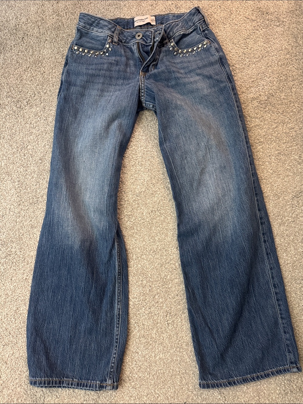 Girls Abercrombie Kids Stud-Embellished Blue Jeans